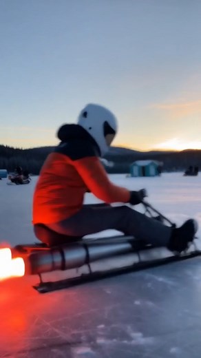 Rocket-powered sled launch across frozen lake ends in epic snowbank crash with breathless laughter | Kwebbelkop
