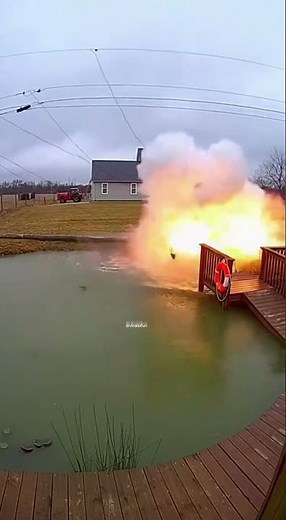 Scary Moment Power Line Snaps Into Lake!