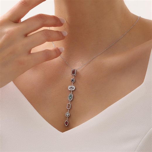 Silver Chakra Stone Y Necklace, Cubic Zirconia Pendant - Etsy