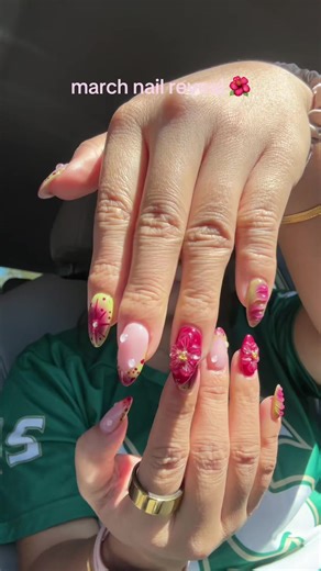 got my nails done over the weekend! here’s my nail set for march ‘26. giving spring break, flowers, vibrant colors, all the vibes 😛 #nailinspo #nailreveal #marchnails