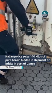 290 reactions · 20 comments | Officers from Italy’s border police and customs agency seized approximately 140 kilograms of pure heroin hidden in a shipment of bricks at the port of Genoa, the Italian state police said. #itvnews #italy #drugs | ITV News | Facebook