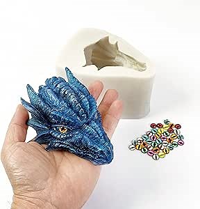 Dragon Head Mold Resin 3D Large Dragon Silicone Molds for Epoxy Resin, Fondant Cake Decorating, Soap, Candle, Concret, Cement, Polymer Clay (with 20 Pairs Dragon Eyes)