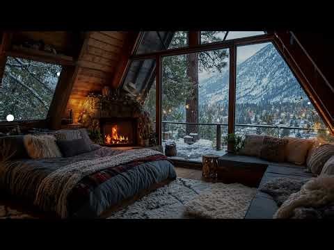 Natural Snowfall ASMR: Peaceful Winter Window, Soft Wind & Fire Sounds for Sleep Relaxation