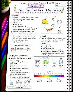 📘 Class 7 Science Chapter 2 | Acids, Bases and Neutral Substances | Revision Notes 🧪✨