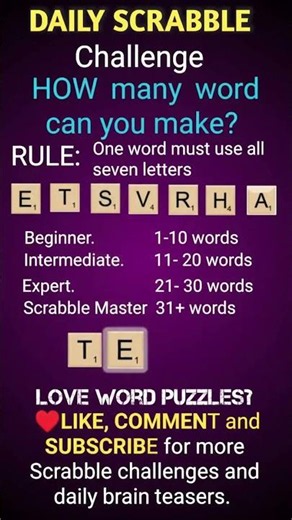 Daily scrabble challenge | How many words can you make? Brain teaser#1
