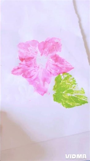 Draw a flower and leaf with real leaf