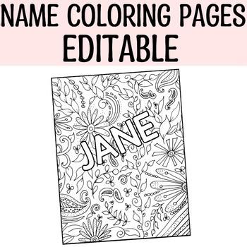 Printable Name Coloring Pages, Spring Floral Coloring Worksheets, Editable
