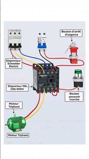 Schéma de commande et de puissance d’un moteur triphasé avec contacteur et arrêt d’urgence