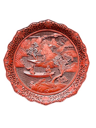 10" Vintage Chinese Cinnabar Lacquer Plate - Intricate Hand-carved Landscape & Figures - Traditional Asian Red Lacquerware - Etsy Canada