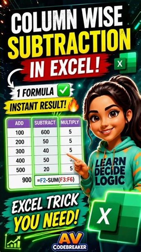 📊 Excel Subtraction Made Easy! ➖🔥 Learn this simple formula and save time in Excel. #ExcelTips