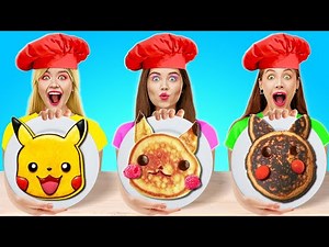 PIKACHU ON YOUR PLATE || How To Draw Popular Characters! Pancake Challenge by 123 GO! FOOD