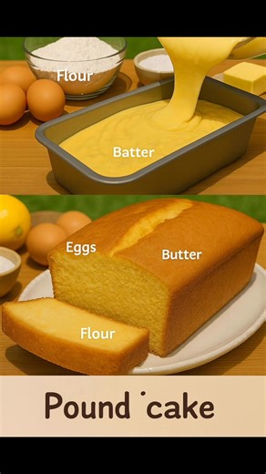 🍋🍞 Soft Pound Cake (Loaf Cake) Ingredients: Flour • Eggs • Butter • Sugar • Milk • Vanilla Method: 1. Mix butter and sugar until creamy 2. Add eggs and vanilla 3. Fold in flour and milk 4. Pour batter into loaf pan 5. Bake at 350°F (175°C) for 45–50 minutes 6. Cool, slice, and enjoy ✨ Result: Soft, moist, buttery cake — perfect with tea or coffee ☕💛 | Linas Recipes
