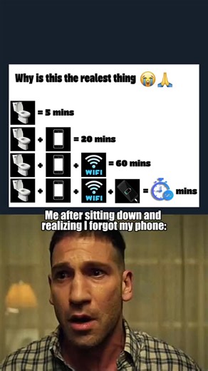 Nic on Instagram: "Thanks for watching🥰❤️ This chart is actually accurate… until you realize you forgot your phone and suddenly time stops 😭📉🚽 MEME: Punisher Movie Scene “No no no” Song: Soundgarden - Black Hole Sun #memes #meme #zdak #jokes #relatable #toilet #phone #shorts #funny #fyp"