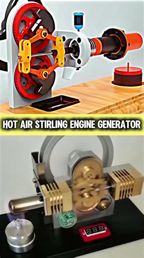 How This Stirling Engine Works! ⚙️ Amazing Heat Engine Mechanism #shorts