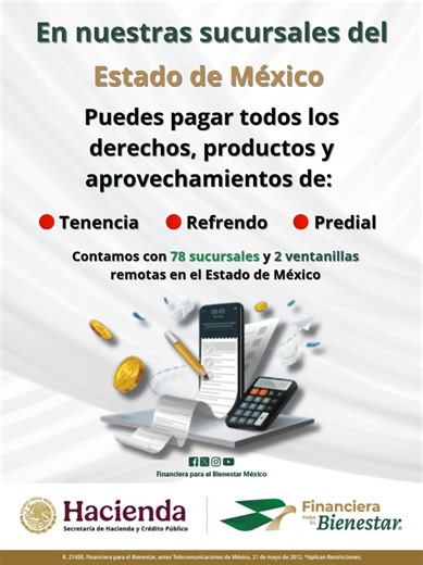 Visita nuestras sucursales de Financiera para el Bienestar - Estado de México y mantén tus pagos al día. 😄 Realiza de manera fácil y segura tus pagos de derechos, productos y aprovechamientos en el Estado de México de manera segura y fácil. ✨ Visítanos en: https://finabien.gob.mx/gobmx/sgst/🤩 | Financiera para el Bienestar México
