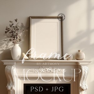 Maquette de cadre vertical de cheminée classique, cadre en bois doré vintage PSD JPG, rapport DIN A - Etsy France