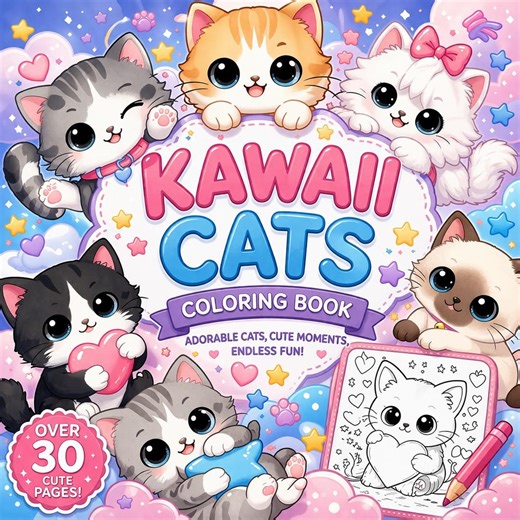 Cat Coloring Book for Kids Ages 3-8 Printable PDF Kitten Coloring Pages Cute Cat Coloring Kids Activity Book Instant Download 30 Pages - Etsy