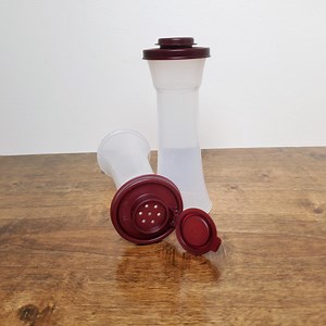 NEW Tupperware Large Hourglass Salt & Pepper Shakers Clear W/ Maroon Red Lids - Etsy