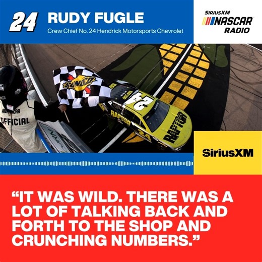 🗣️ "It feels great to be on the good side of it." ⛽ After running out of fuel twice in the last few months, Hendrick Motorsports Crew Chief Rudy Fugle was happy there was enough in the tank to win at Iowa Speedway. More → sxm.app.link/NASCARInterviews | SiriusXM NASCAR Radio