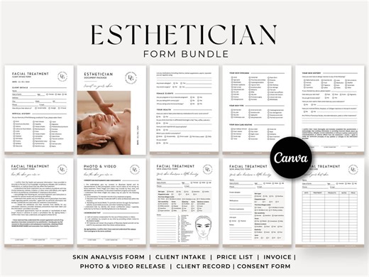 Facial Treatment Forms, Editable Esthetician Templates, Printable Skincare Consent Forms, Facial Consultation Form, Beauty Salon Forms Canva - Etsy