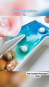 Use Laundry Detergent Soap to create longer-lasting bubbles. Put it over white UV resin, cure it under UV lamp for at least 1 minute to create the easiest Beach Bubbles | Ejoy's Art Space