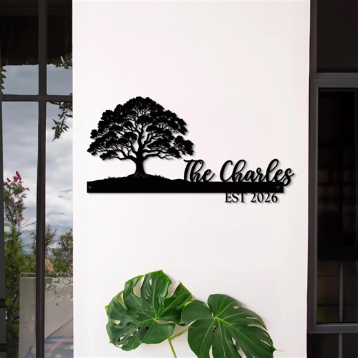 Custom Family Name Oak Tree Metal Sign for Home or Outdoor Wall Decor - Etsy