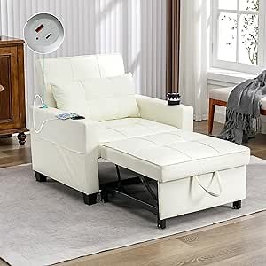 Amazon.com: Sleeper Chair Bed, Modern 3 in 1 Convertible Chair Bed, Pull Out Sleeper Chair with USB/Type C Ports and Cup Holder, Wear-Resistant and Anti-Scratch Chair Bed Sleeper for Adults, Living Room-White : Everything Else