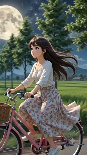 Moonlit Bicycle Ride Through the Countryside 🌙🚲 | Peaceful Anime Aesthetic