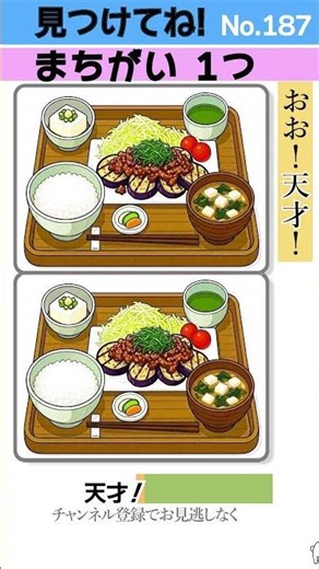 【間違いは1つ！187】ナスの肉味噌がけ定食の違い、見つけてね🔍｜No.187 #無料 #脳トレ #間違い探し