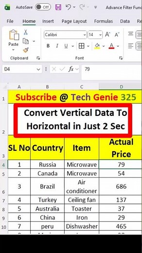 Excel లో Vertical Data ని Horizontal గా కేవలం 2 Seconds లో మార్చే Trick! #excel #transpose #shorts