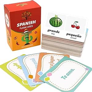 Ceiba Tree Spanish Flash Cards 100 English to Spanish Verb Conjugation Phrases Adjectives Colors Educational Bilingual Flashcards Learn Español for Kids Adult Beginners Toddlers Grade School Classroom
