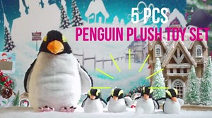 5 Pcs Valentine Stuffed Animal Penguin Plush Toy Set 14 Inch Mommy Penguin Stuffed Animal with 4 Cute Babies in Zippered Belly Soft Cuddly Plushie for Kids Valentine Gifts(Lovely Style)