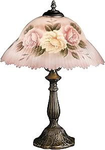 Touch of Class Beccalynn Table Lamp - Light Cream - Painted by Hand - Rose Pink - Floral Bedside Desk Lighting - Old Fashioned Style - Handcrafted Glass Lampshade for Bedroom, Living Room