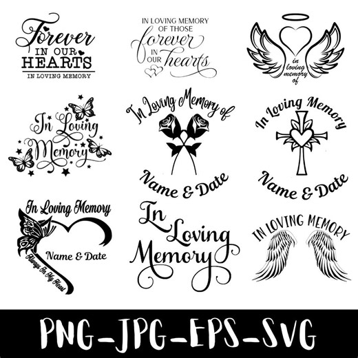 In My Loving Memory Svg Bundle, Memorial SVG, Remembrance Quotes Svg, Sympathy Design, Angel Wings PNG, RIP Clipart Cricut Files - Etsy