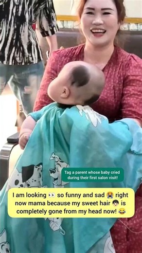 Cute little baby gets completely bald at salon! 😂💈