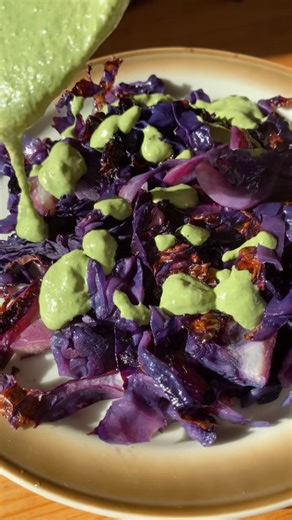 Roasted red cabbage with green sauce tips for a vibrant dish