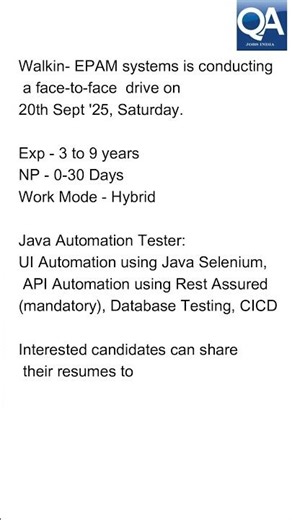 EPAM | WALK IN | Manual and Automation | 20 Sep
