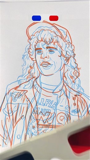 Eddie Munson & Dustin 3D Drawing 😱 | Stranger Things 5 Red Blue Glass Art #shorts #drawing