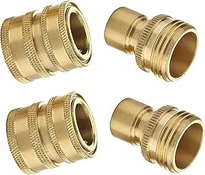 M MINGLE Garden Hose Quick Connect Fittings, 3/4 Inch GHT Solid Brass, Quick Connector Set, 2-Pack
