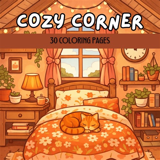 Cozy Corner Coloring Pages | Printable Cozy Spaces Coloring Book | Relaxing Room & Home Coloring Pages | A4 Aesthetic Coloring Sheets - Etsy