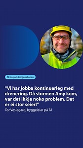 🚆 Stormen kom – men Bergensbanen heldt stand! Etter flaumane Hans og Vesle Hans har vi sikra Bergensbanen mot vatn på fleire utsette stader. Då Amy kom, fekk vi sjå resultatet av innsatsen – og det heldt. 🌧️ Her ser du bilete frå Ål stasjon – eit døme på korleis godt samarbeid gir tryggare jernbane. 🙏 Takk til alle som har bidrege – saman rustar vi jernbanen for framtida! Saman finn vi løysingar som tåler både tid og vêr langs Bergensbanen. Les meir i kommentarlenka 👇 Veidekke i Norge Ål kom