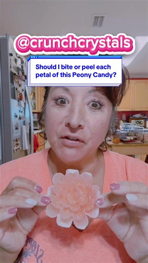 When you eat crystal candy peony flowers, do you bite it or peel the petals off one by one? These peony flowers from @CrunchCrystals are so fun to eat and delicious no matter which way you eat them! #peopleeatingcrystalcandy #crystalcandyasmr #crystalcandyflower #crunchycrystalcandy #creatorsearchinsights