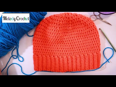 How to CROCHET a RIBBED BRIM BEANIE - Hat by Melody Crochet