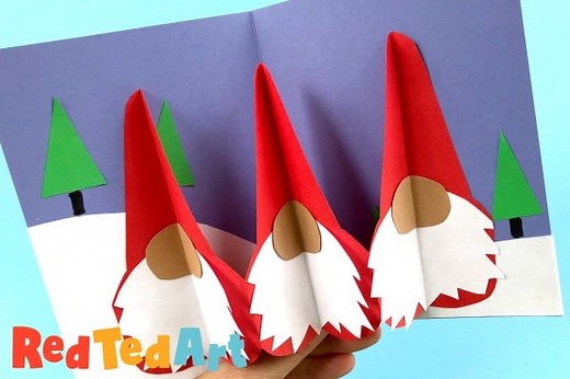 Pop Up Gnome Card DIY for 3d Christmas Fun - Red Ted Art - Kids Crafts