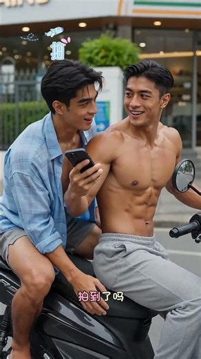 骑车自拍，男朋友急刹车然后接住手机。#摩托车 #双男主 #贡光CP #泰国帅哥 #185大帥哥 #handsome