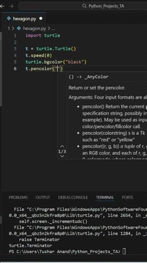Hexagonal Spiral in Python 🔷🐍 | Turtle Graphics #shorts #python #programming #coding #turtlegraphics