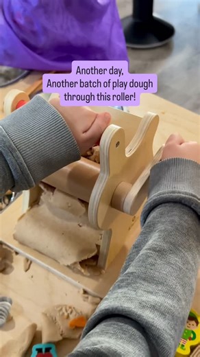 Jamie White on Instagram: "We’re not joking when we say that they BEG for this thing when we put it away! This week’s play dough kitchen had a big, delicious batch of gingerbread dough, lots of cute little wooden pieces, rolling pins, and cookie cutters. At the beginning of the second day, a little friend tugged on my shirt and said, “Um, Miss Jamie, where did you put that roller thing? We NEED it!” Ha! So out it comes again. It’s one of our favorite things by @kiwico_inc and I have a $10 off co