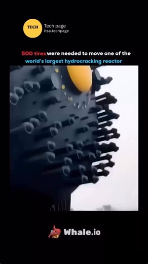 Tech page on Instagram: "Moving one of the world’s largest hydrocracking reactors required 500 heavy-duty tires because of the massive weight and size of the equipment. These reactors can weigh thousands of tons, so a normal trailer or standard wheels cannot support or distribute the load safely. Instead, engineers use a special self-propelled modular transporter (SPMT) made up of hundreds of wheels arranged in multiple rows. Each tire helps share the enormous weight evenly, keeping the structur