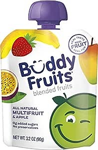 Buddy Fruits Snacks To Go Multifruit Unsweetened Applesauce 3.2oz Pouch (18pk) Gluten-Nut-Dairy-Preservatives-BPA Free, Non GMO, Kosher