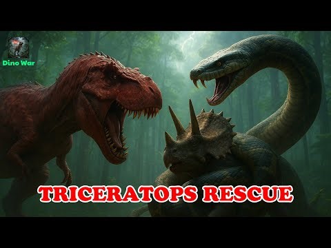 T-rex Tika Rescues A Triceratops From A Ferocious Giant Python